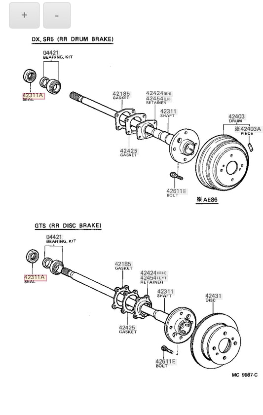 Toyota Corolla 1984-1987 Ae86 SEAL, OIL (FOR REAR AXLE SHAFT)