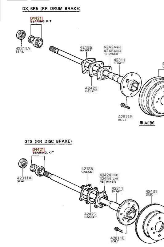 Toyota Corolla 1984-1987 Ae86 BEARING KIT, REAR AXLE SHAFT